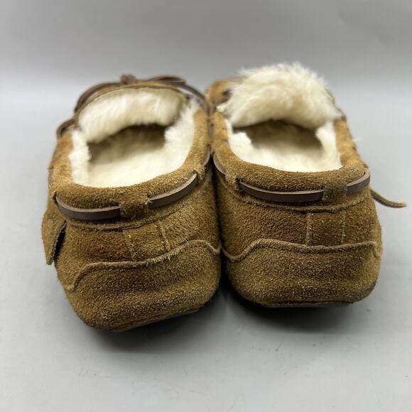 Fireside By Dearfoams Shoes Womens Size 9 Brown Suede Moccasin Faux Fur Slippers - Picture 4 of 8